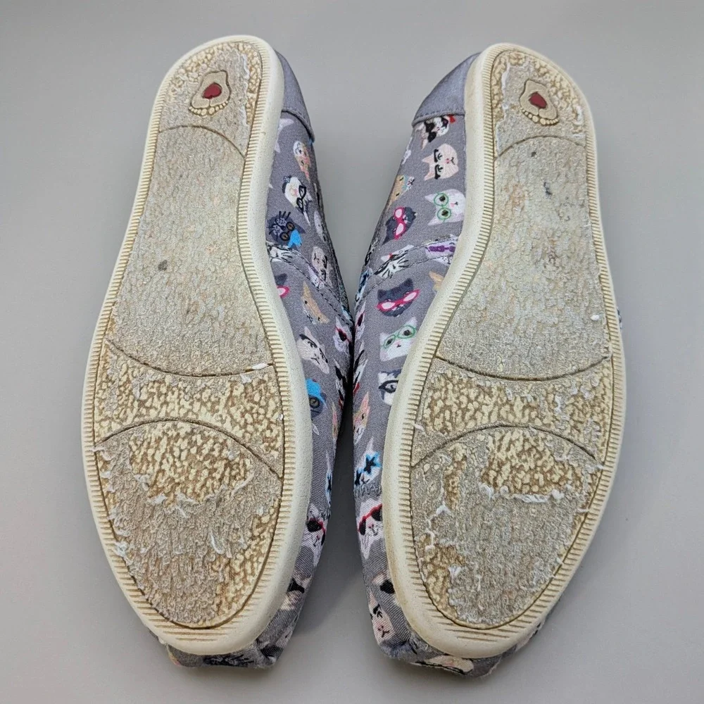 Skechers BOBS for Cats Gray Multi Glasses Cat Print Slip On Flats Womens 8.5